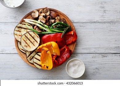 Grilled Vegetables Mix On Plate, Above