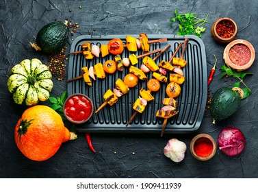 Grilled Veggie Skewers With Pumpkin And Cherry Tomatoes