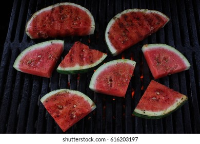 Grilled Watermelon On A Charcoal BBQ