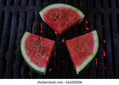 Grilled Watermelon On A Charcoal BBQ