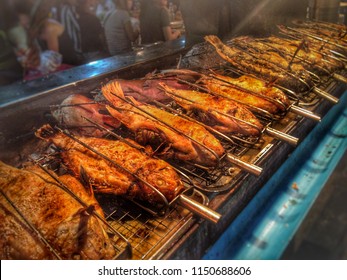 Grilled White Snapper, Thai Style At Thepprasit Night Market, Chon Buri, Pattaya.