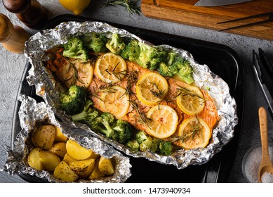 Grilled Whole Salmon Fillet With Lemon And Rosemarry