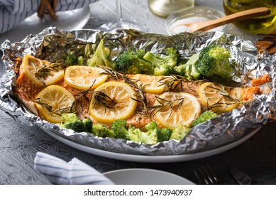 Grilled Whole Salmon Fillet With Lemon And Rosemarry