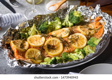 Grilled Whole Salmon Fillet With Lemon And Rosemarry