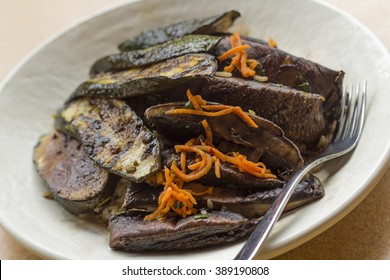 Grilled Zucchini And Portobello Mushrooms In Balsamic Vinegar Glaze With Long Grain Rice