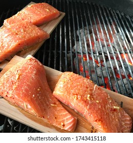 Grilling Salmon On Grill With Planks, Indirect Heat