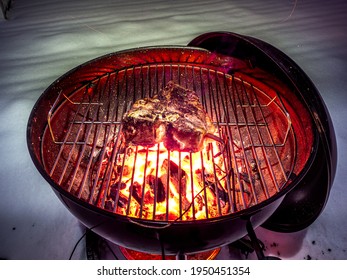 Grilling A T-bone Steak On A Weber Charcoal Grill