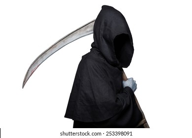 Grim Reaper. Studio Portrait Isolated On White Background 