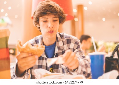 Grimy Smudge Funny Young Guy Eating Junk Fast Food 