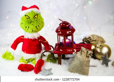 Grinch With Lantern And White Background