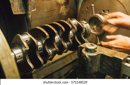 grinding and repair of the crankshaft. Repair work on motor vehicles. Film Texture & Unfocused