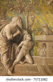 Grisaille created by Andrea Mantegna (1430-1506) around 1490, depicting Abraham who is about to sacrifice his son Isaac for God