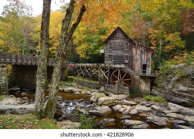 grist mill landmark of west viginia in autumn