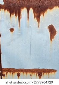 Gritty Metal Surface with Vertical Rust Drip Stains and Oxidation

A visually striking metal background featuring long vertical rust drips and heavy oxidation at the top. This 