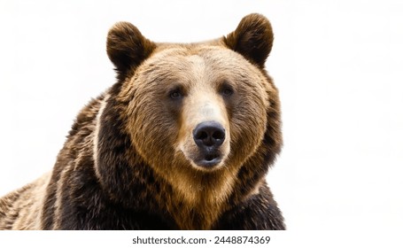 Grizzly or North American brown bear - Ursus arctos horribilis -  close up of face and head isolated on white background, looks at camera - Powered by Shutterstock