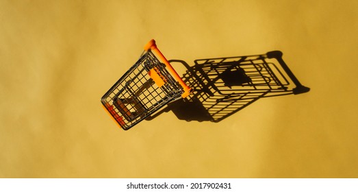 Grocery Basket Top View On Yellow Background 