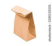 Grocery brown paper bag folded on top isolated on white background, grocery bag after used once