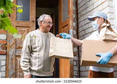 Grocery Food Shopping Help For Elder Senior Standing At Door. - Powered by Shutterstock