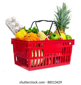 Grocery Shopping Basket With Food.