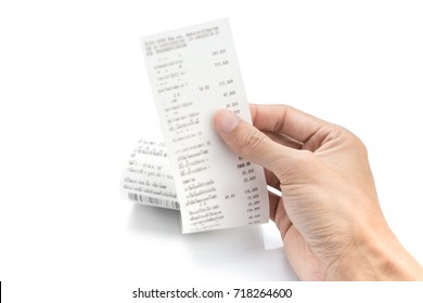Grocery shopping list or receipt in hand - money account management concept