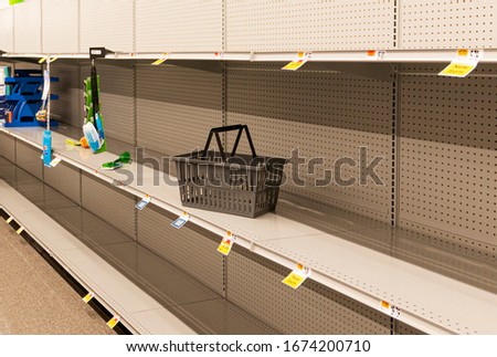 Grocery store shelves are empty due to panic buying caused for the caronavirus pandemic. Stock photo © 