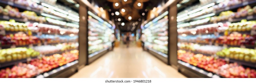 Grocery store shelves with fruits and vegetables blurred background - Powered by Shutterstock