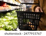 Grocery Store Shopping, Person Shopping for Healthy Food at Market. Inflation Food Costs Prices. Healthy Eating.