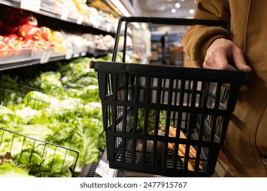 Grocery Store Shopping, Person Shopping for Healthy Food at Market. Inflation Food Costs Prices. Healthy Eating. - Powered by Shutterstock