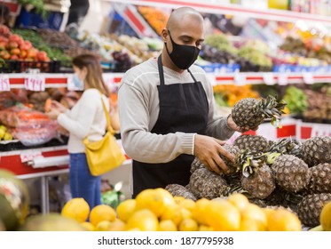 Grocery Supermarket Employee Job In Grocery Department. High Quality Photo