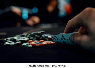Grodno, Belarus February 1, 2021: a game of poker. the interior of the casino. the concept of online gambling games. Playing for money.
blur casino interior background.