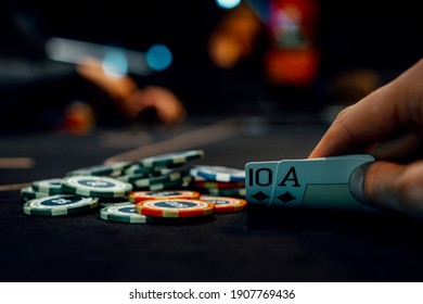 Grodno, Belarus February 1, 2021: a game of poker. the interior of the casino. the concept of online gambling games. Playing for money.
blur casino interior background.