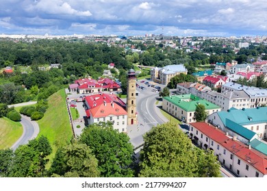 Grodno. Belarus. Great Choral Synagogue. Fire Station And Fire Tower. Fire Tower. Castle Street. View Of The City From Above. Aerial Photography. View From Above