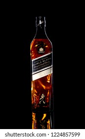 Grodno, Belarus, Nowember 04, 2018 , Johnnie Walker Double Black label blended scotch whisky.