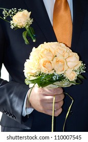 A Groom With A Bouquet Bride Outdoor