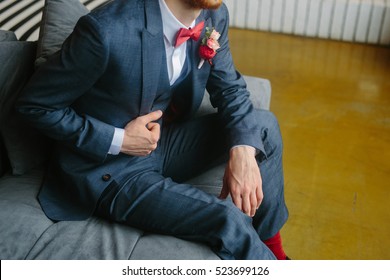 Groom In Grey Suit. Mod Jacket. Stylish Man In A Jacket. Stylish Handsome Young Man In Jacket