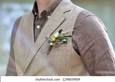 Groom In A Shirt And A Waistcoat With A Buttonhole