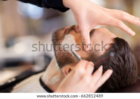 Similar – Foto Bild Rasur beim Friseur