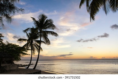 Gros Islet Beach At Sunset, Saint Lucia, Caribbean Sea