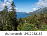 Gros Morne National Park, a Canadian national park and World Heritage Site in Newfoundland. Fjord Inner Bonne Bay East Arm and Gros Morne Mountain. 