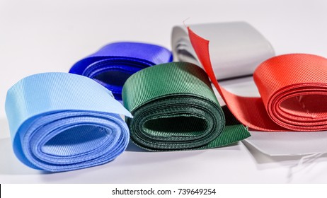 Grosgrain Ribbon Pastel Colors Blue Green Red Isolated White Background