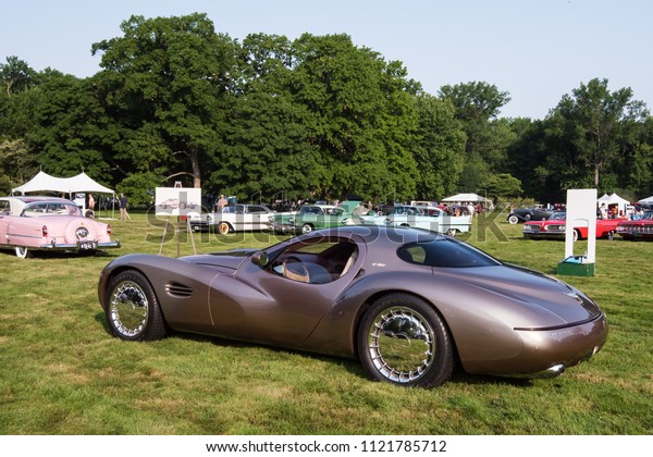 GROSSE POINTE\
SHORES, MI/USA - JUNE 17, 2018: A 1995 Chrysler Atlantic Concept\
car at the EyesOn Design car show, held at the Edsel and Eleanor\
Ford House, near Detroit,\
Michigan.