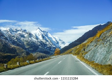 Grossglockner, Austria : View along the road with beautiful snowy mountain and blue sky from Grossglockner High Alpine Road in Austria.