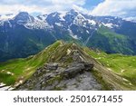 Grossglockner high mountain road in Austria. Surrounded by mountains and green forests. Landscape with nature in the Alps. A great place for sports, recreation and outdoor activity holidays. 