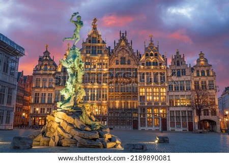 Grote Markt of Antwerp, Belgium at twilight.