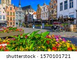 Grote Markt in Mechelen, Belgium. Mechelen is a city and municipality in the province of Antwerp, Flanders, Belgium. Cityscape of Mechelen