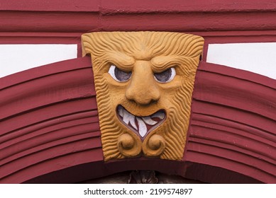 Grotesque Above A Gate Entrance Of An Old Farmstead From 1733, Königsberg, Lower Franconia, Bavaria, Germany