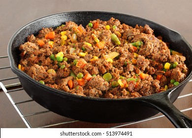 Ground Beef Cooling And Ready To Be Baked Into A Shepherd's Pie