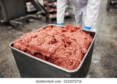 Ground beef meat in container at meat factory. - Powered by Shutterstock