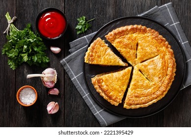 Ground Beef Meat Pie On Dark Wooden Table