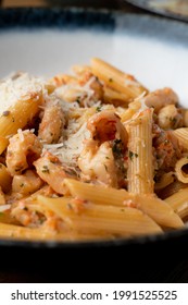 Ground Beef Pasta With A Big Pile Of Grated Parmesan, Rustic Italian Restaurant, Vintage Atmosphere